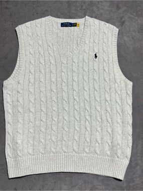Polo by Ralph Lauren Gray Cable-Knit V-Neck Sweater Vest